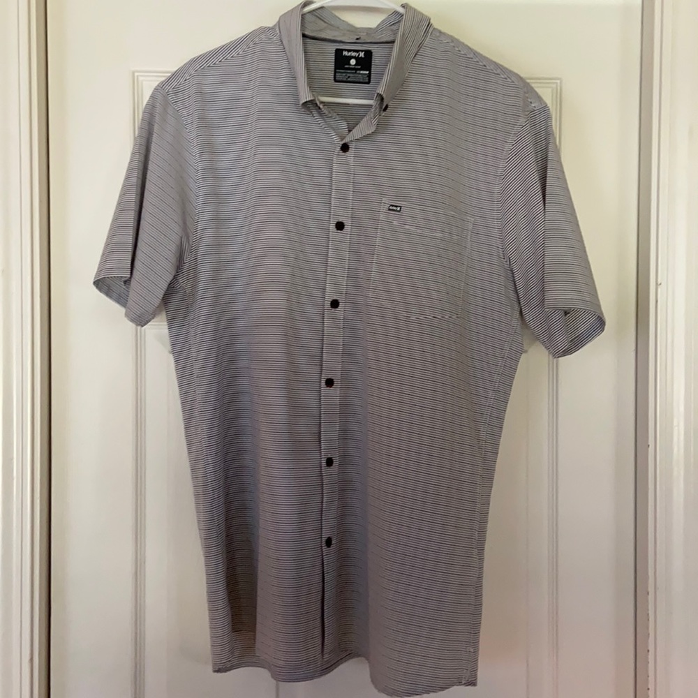 Black and White Striped Large Hurley Button Up